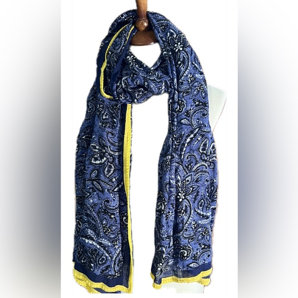 Talbots long rectangular linen/viscose blue pattern scarf, summer splash - Picture 1 of 6